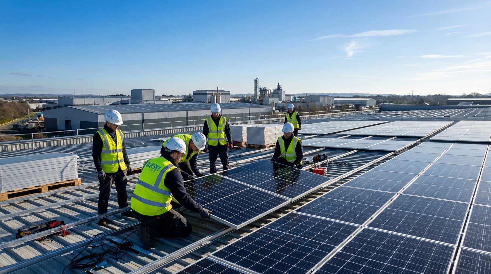 Commercial rooftop solar panel installation